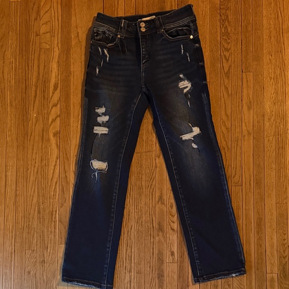 KanCan Denim - KanCan Dark Blue Distressed Straight Leg Jeans